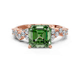 Rose gold Fancy Green Asscher Cut Diamond Cluster Pavé Band with Four-Prong Setting_3