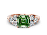 Rose gold Fancy Green Asscher  Cut Diamond Cluster Ring with Round Accent Stones and Prong Setting on a Classic Band_29
