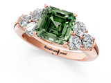 Rose gold Fancy Green Asscher  Cut Diamond Cluster Ring with Round Accent Stones and Prong Setting on a Classic Band_30
