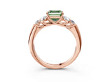 Rose gold Fancy Green Asscher  Cut Diamond Cluster Ring with Round Accent Stones and Prong Setting on a Classic Band_32