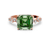 Rose gold Fancy Green Asscher Cut Diamond Cluster Side Stone Solitaire Ring with Prong Setting_28