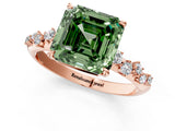 Rose gold Fancy Green Asscher Cut Diamond Cluster Side Stone Solitaire Ring with Prong Setting_29