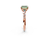 Rose gold Fancy Green Asscher Cut Diamond Cluster Side Stone Solitaire Ring with Prong Setting_30
