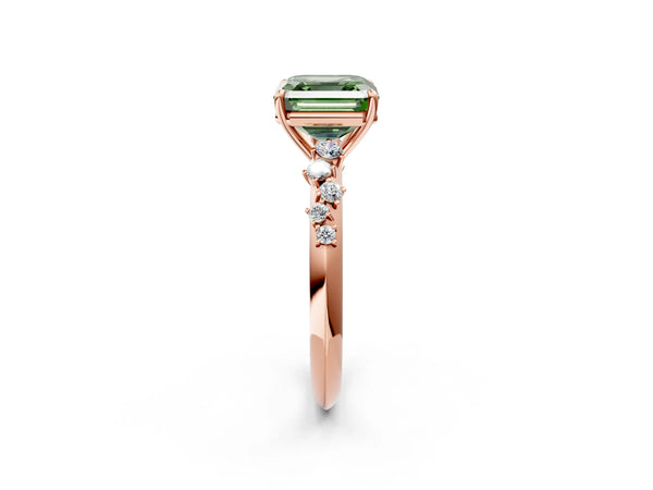 Rose Gold Asscher Cut Graduated Cluster Engagement Ring Setting for Fancy Green Center