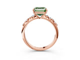 Rose gold Fancy Green Asscher Cut Diamond Cluster Side Stone Solitaire Ring with Prong Setting_31