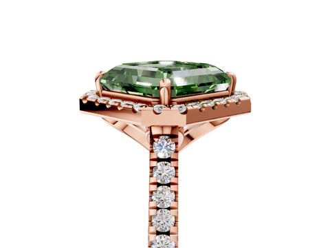 Rose gold Fancy Green Asscher Cut Diamond Cushion Halo Ring with Pavé Band_5