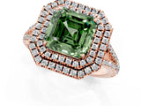 Rose gold Fancy Green Asscher Cut Diamond Double Halo Ring with Pavé Band and Prong Setting_17