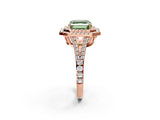 Rose gold Fancy Green Asscher Cut Diamond Double Halo Ring with Pavé Band and Prong Setting_18