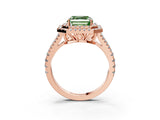 Rose gold Fancy Green Asscher Cut Diamond Double Halo Ring with Pavé Band and Prong Setting_19