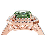 Rose gold Fancy Green Asscher Cut Diamond Double Halo Ring with Pavé Band and Prong Setting_20
