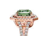 Rose gold Fancy Green Asscher Cut Diamond Double Halo Ring with Pavé Band and Prong Setting_21