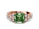 Rose gold Fancy Green Asscher  Cut Diamond Engagement Ring with Bezel Set Round Side Stones and Prong Setting_64