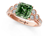 Rose gold Fancy Green Asscher  Cut Diamond Engagement Ring with Bezel Set Round Side Stones and Prong Setting_65