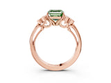 Rose gold Fancy Green Asscher  Cut Diamond Engagement Ring with Bezel Set Round Side Stones and Prong Setting_67