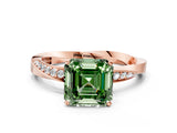 Rose gold Fancy Green Asscher Cut Diamond Engagement Ring with Side Stone Accents and Four-Prong Setting_12