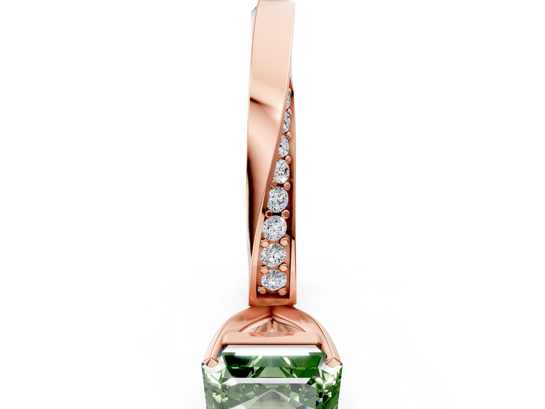 Rose gold Fancy Green Asscher Cut Diamond Engagement Ring with Side Stone Accents and Four-Prong Setting_120