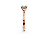 Rose gold Fancy Green Asscher Cut Diamond Engagement Ring with Side Stone Accents and Four-Prong Setting_122