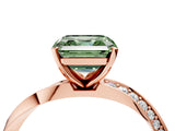 Rose gold Fancy Green Asscher Cut Diamond Engagement Ring with Side Stone Accents and Four-Prong Setting_16