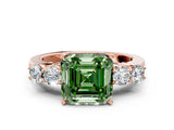 Rose gold Fancy Green Asscher  Cut Diamond Five-Stone Prong Set White Gold Ring_30