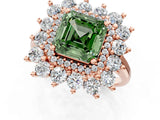 Rose gold Fancy Green Asscher Cut Diamond Floral Double Halo Engagement Ring with Prong Setting_1