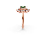 Rose gold Fancy Green Asscher Cut Diamond Floral Double Halo Engagement Ring with Prong Setting_2