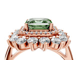 Rose gold Fancy Green Asscher Cut Diamond Floral Double Halo Engagement Ring with Prong Setting_4
