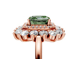 Rose gold Fancy Green Asscher Cut Diamond Floral Double Halo Engagement Ring with Prong Setting_5