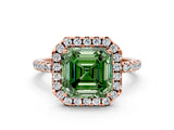 Rose gold Fancy Green Asscher  Cut Diamond Floral Halo Engagement Ring with Pavé Band and Prong Setting_17