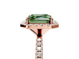 Rose gold Fancy Green Asscher  Cut Diamond Floral Halo Engagement Ring with Pavé Band and Prong Setting_22