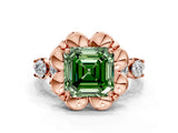 Rose gold Fancy Green Asscher  Cut Diamond Floral Halo Engagement Ring with Shared Prong Setting 2