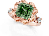 Rose gold Fancy Green Asscher  Cut Diamond Floral Halo Engagement Ring with Shared Prong Setting 3