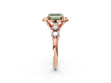 Rose gold Fancy Green Asscher  Cut Diamond Floral Halo Engagement Ring with Shared Prong Setting 4