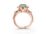 Rose gold Fancy Green Asscher  Cut Diamond Floral Halo Engagement Ring with Shared Prong Setting 5