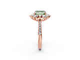 Rose gold Fancy Green Asscher  Cut Diamond Floral Halo Pave Band with Prong Setting_2