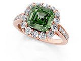 Rose gold Fancy Green Asscher Cut Diamond Floral Halo Ring with Pavé Band and Prong Setting_4