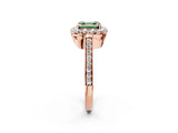 Rose gold Fancy Green Asscher Cut Diamond Floral Halo Ring with Pavé Band and Prong Setting_5