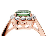 Rose gold Fancy Green Asscher Cut Diamond Floral Halo Ring with Pavé Band and Prong Setting_7