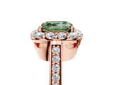 Rose gold Fancy Green Asscher Cut Diamond Floral Halo Ring with Pavé Band and Prong Setting_8