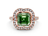Rose gold Fancy Green Asscher Cut Diamond Floral Halo Split Shank Prong Setting Ring