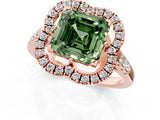 Rose gold Fancy Green Asscher Cut Diamond Floral Halo Split Shank Prong Setting Ring_1