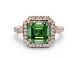Rose gold Fancy Green Asscher Cut Diamond Halo Engagement Ring with Pavé Band and Prong Setting_27
