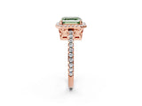 Rose gold Fancy Green Asscher Cut Diamond Halo Engagement Ring with Pavé Band and Prong Setting_29