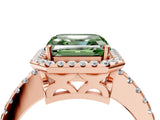 Rose gold Fancy Green Asscher Cut Diamond Halo Engagement Ring with Pavé Band and Prong Setting_31