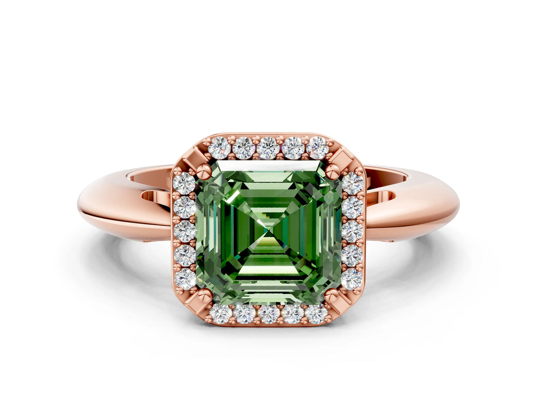 Rose gold Fancy Green Asscher  Cut Diamond Halo Engagement Ring with Split Shank and Four-Prong Setting_48
