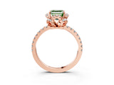 Rose gold Fancy Green Asscher Cut Diamond Halo Pave Band with Four-Prong Setting_6