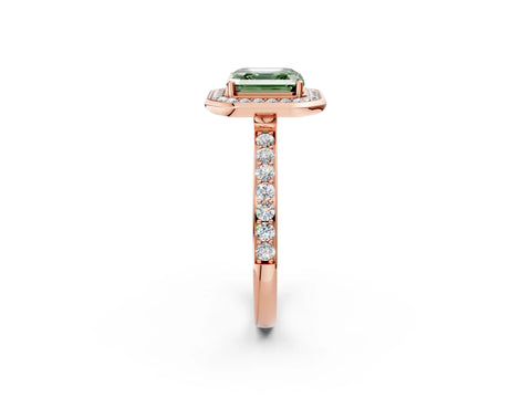 Rose gold Fancy Green Asscher Cut Diamond Halo Ring with Bezel Frame and Pavé Band_2