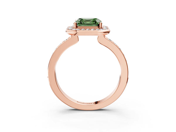 Rose Gold Asscher Cut Pave Bezel-Rim Halo Engagement Ring Setting for Fancy Green Center