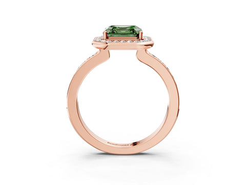 Rose gold Fancy Green Asscher Cut Diamond Halo Ring with Bezel Frame and Pavé Band_3