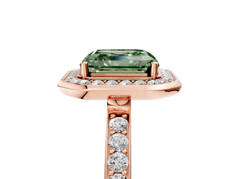 Rose gold Fancy Green Asscher Cut Diamond Halo Ring with Bezel Frame and Pavé Band_5
