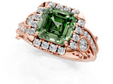 Rose gold Fancy Green Asscher Cut Diamond Halo Ring with Milgrain Pavé Band and Four-Prong Setting_18